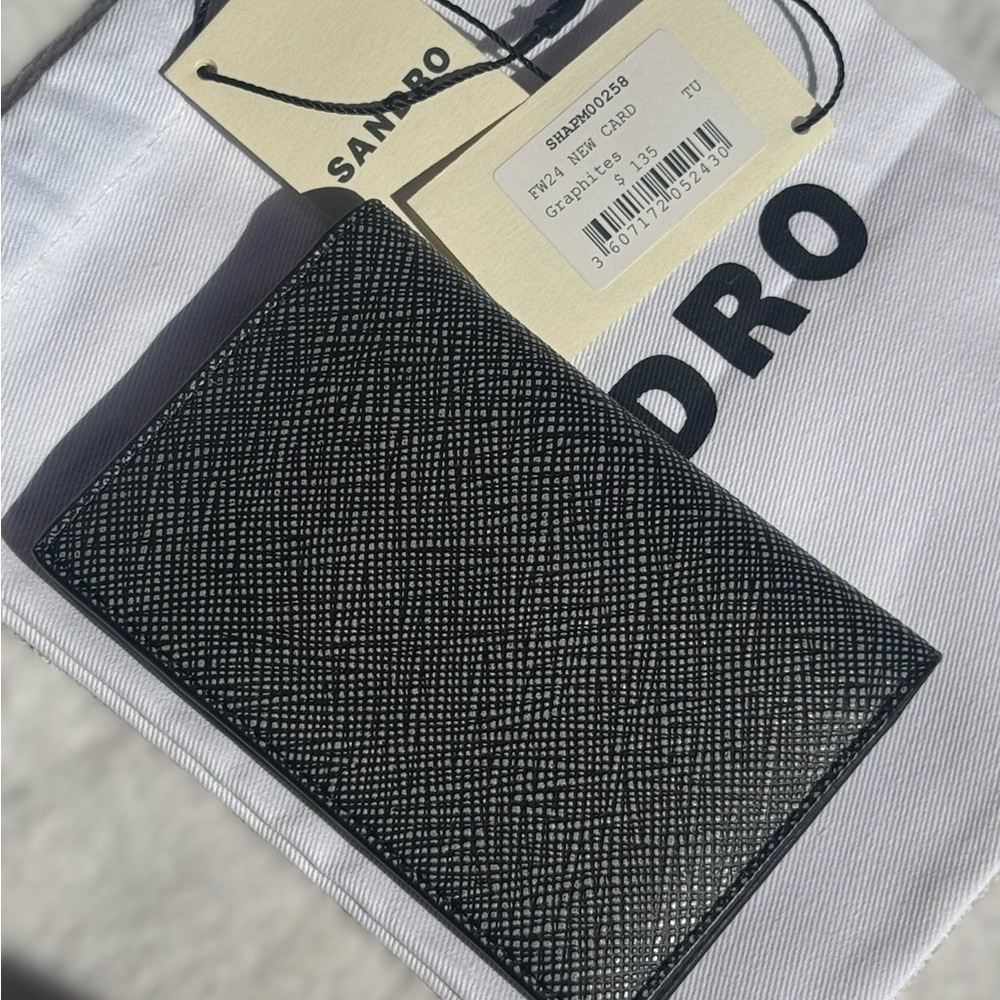 Sandro Black Textured Leather Card Wallet with Silver Logo - Picture 3 of 5